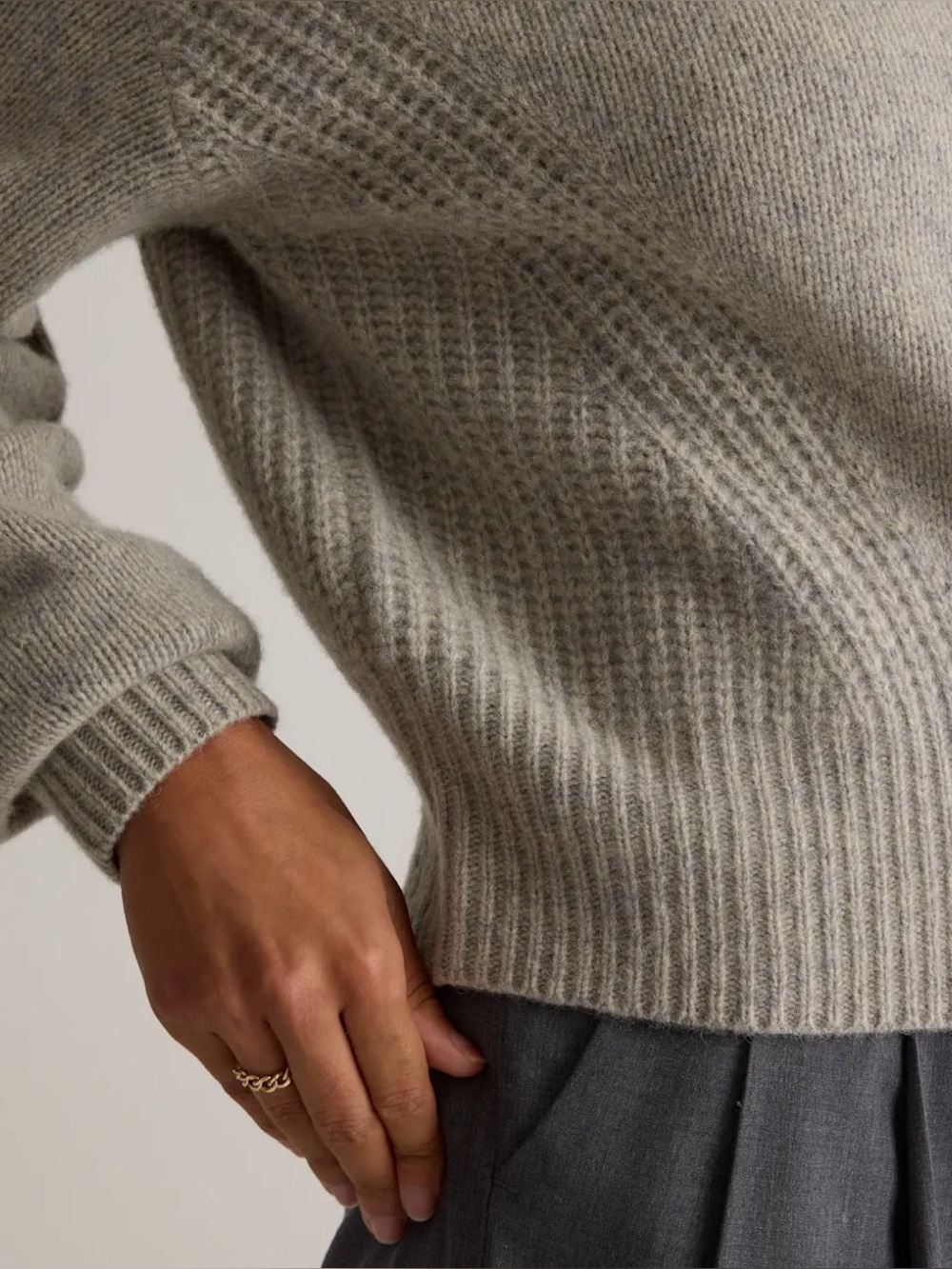 EUC QUINCE 100% Yak Wool Pointelle Detail Relaxed Crew Warm Heather Grey Size XL - Picture 13 of 15